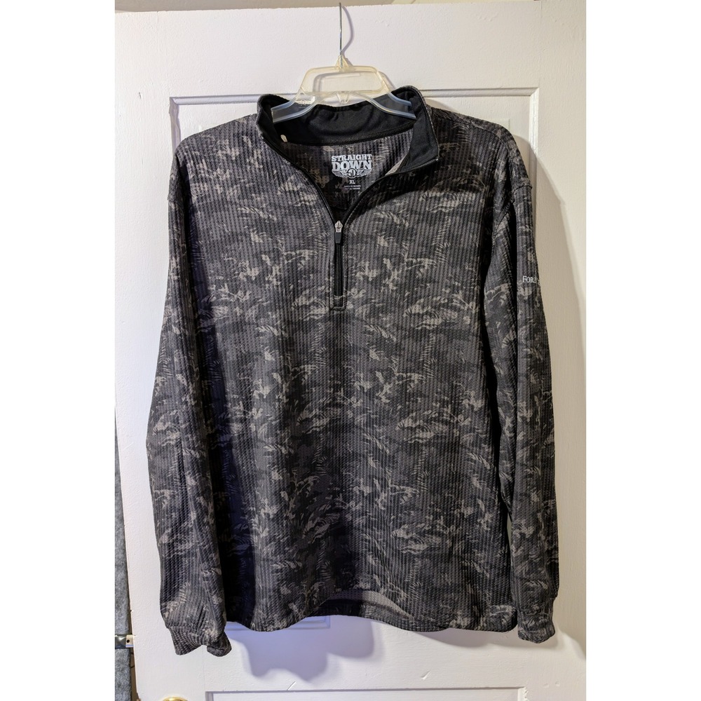 Straight Down Quarter Zip Pullover Men XL Gray Camo Waffle Knit Forest Dunes